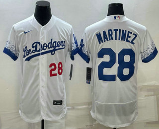 Mens Los Angeles Dodgers #28 JD Martinez Number White 2022 City Connect Flex Base Stitched Jersey